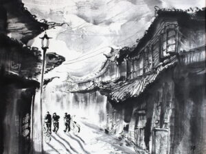 4，朝光さす麗江四方街_60×69_2007年