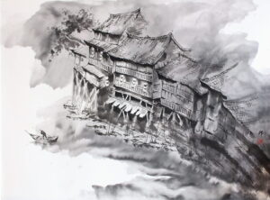 8，吊脚楼静寂の中_55×73_2017年